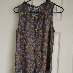 BCX Blue and Brown Floral Women's Top